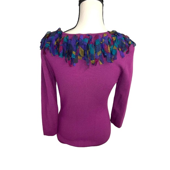 Purple Frayed Fringe Soft Rayon Sweater Size Small - Picture 3 of 6
